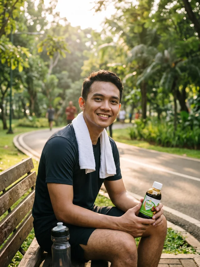Ilustrasi pelari beristirahat dengan HNI Health