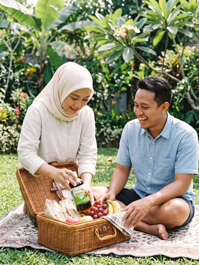 Ilustrasi pasangan menyiapkan piknik dengan HNI Health